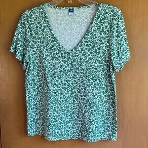 Old Navy Green Floral V-Neck Short Sleeve Top Size Small Petite